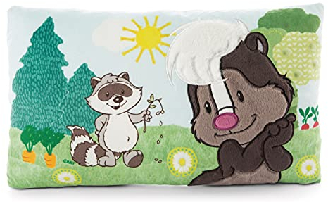 NICI 47349 Kuschelkissen Stinktier und Waschbär – Flauschiges Kuscheltierkissen Forest Friends für Mädchen, Jungen & Babys – Rechteckiges Stofftierkissen, 43x25cm, bunt, 1 Stück (1er Pack)