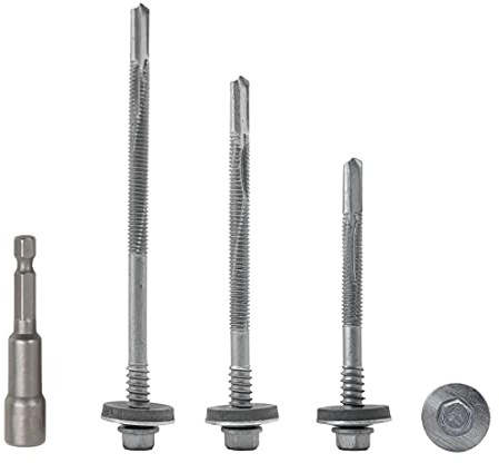 Lote de 40 tornillos autoperforantes de cabeza hexagonal de 5,5 x 200 mm con arandelas EPDM para fijación de paneles sándwich (40, 5,5 x 200 mm)