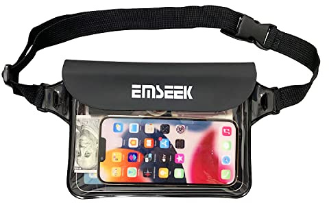 EMSEEK vattentät midjeväska torrt bälte väska midjeväska håll din nyckel plånbok Kindle telefon torr perfekt för simning surfing snorkel, Svart, 8.6*6.3inch, Axel och midja