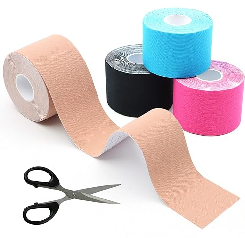 BORISCA 4 Rollen Kinesiologie Tape, 5m x 5cm Physio Tape Sport Tape Set Wasserfestes Sporttape Hautfreundlich Tape Sport mit Schere, für Knie Schulter Ellbogengelenke (Mehrfarbig)