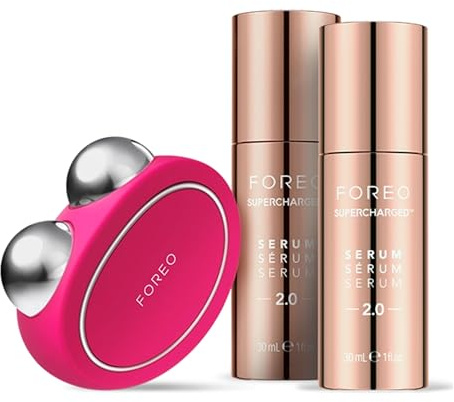 FOREO Set Reafirmante BEAR - Dispositivo de microcorrientes facial BEAR + 2x sérum conductor 30 ml con acido hialuronico- Masajeador facial antiedad - Skin care set - Fuchsia