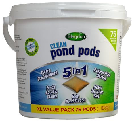Blagdon Clean Pond Pods, Clears Blanket Weed, Reduces Filter Cleaning, Feeds Aquatic Plants, Eats Pond Sludge, Removes Chlorine, Makes Tap Water Safe, Pet & Wildlife Safe (pack of 75 pods)