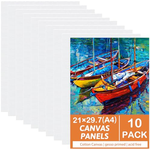 Koncci Leinwand zum Bemalen(10 Stück)-21 x 29,7 cm (A4), Baumwolle Weiße Künstler Leinwände zum Malen - Geeignet für Acryl ölfarben Anfänger Studentin Künstlerin (nicht Keilrahmen)