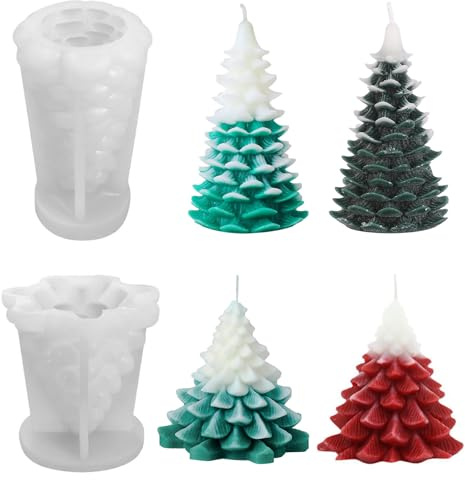 AROMUJOY 2 stycken ljusformer silikon, 3D julgran ljusform, gjutformar silikon jul, silikonform julgran för gör-det-själv doftljus hantverk ornament