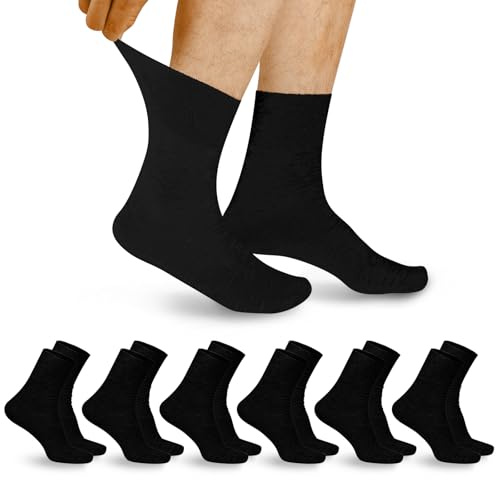 Aomig Calze Uomo in Cotone Calzini Diabetici, Nero Calzini Sanitari per Diabetici Donna, Elastico Senza Cucitura Calzino con Comodi Suola Imbottita Calzini Diabetici Extra Larghi Senza Elastico