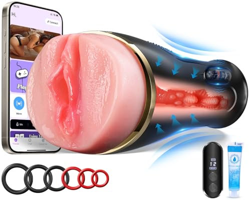 Masturbtore per Uomini Automatico Sex Toys Uomo-7.5' Profondità Inseribile Masturbtore Realistici 3d Con Controllo App, Masturbatore Uomo Con 12 Modalità di Vibrazioni Stimolazione Del Pene