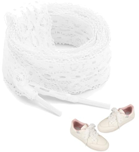 CATOR 1 paire de Lacets Chaussures, Fluffy, Lacet Dentelle, Dentelle Style Ballet, Lacets Dentelle élastique, Style Girly Mignon, Lacet Peluche (Blanc)