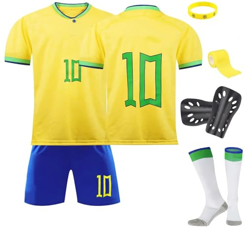 Kids Football Kit - Training T-Shirts, Shorts, Socks, Guard Plate with Keychain - Soccer Jerseys Accessories and Fan Gifts for Boys and Girls