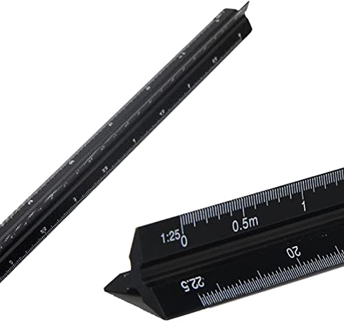 Righello 30 cm, righelli per scala architettonica, righelli triangolari in scala, righello in metallo per architetti, Triangolare Scalimetro 1:125, Nero