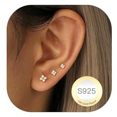 DORANA 3 Pairs Small Gold Stud Earrings for Women Hypoallergenic 14K Gold Studs Earring Dainty Small Cubic Zirconia Tiny Cute Studs Earring Set for Multiple Piercings