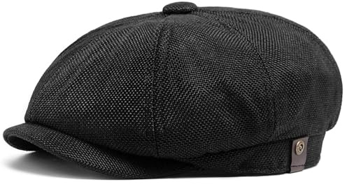 BQCWOXF Newsboy Cap for Men 8 Panel Vintage Cabbie News Flat Gatsby Mens Hats Adjustable Linen Mens Hats （Black）