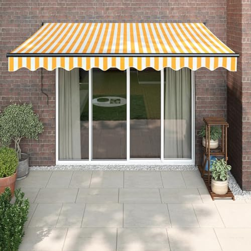 IKAYAA Toldo Motorizado 3.5 x 2.5 m, Toldo Eléctrico Retráctil,Toldo Articulado Eléctrico con Mando a Distancia, Toldo Brazo Extensible para Terraza, Jardín, Amarillo