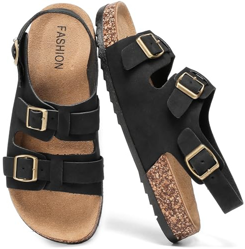 Jifenkla Mules Sandales Femme,Antidérapantes Sabots Été Plates en Liège Sandales Homme,Réglables Boucles Plateforme Chaussons Mode Pantoufles de Plage