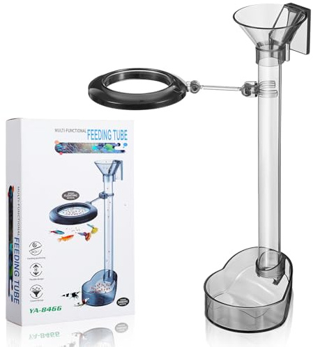 Adjustable Height Shrimp Feeder Tube Kit, Wall Mount Fish Feeding Ring, Aquarium Tank Accessories with Cleaning Brushes, Clear Durable Fish Feeder Tube with Feeding Ring(Grey）