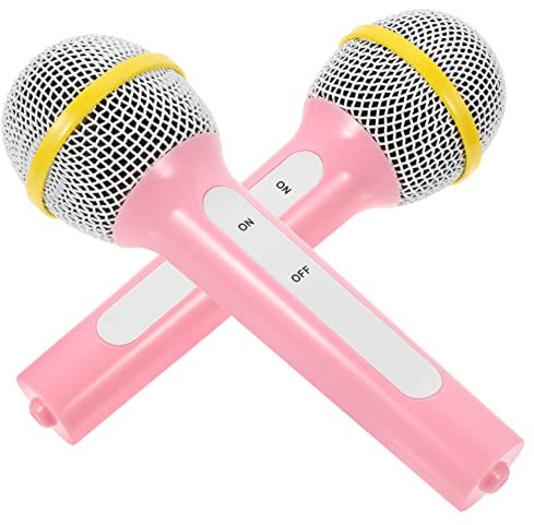 CLISPEED 2pcs Kids Plastic Microphone Toy Set Pretend Play Microphone Prop for Girls Boys Party Favor Role Play Accessories Pink