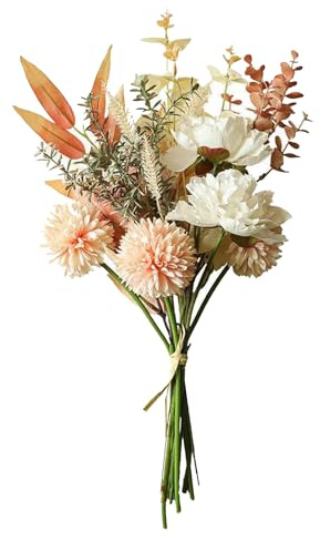 Kunstblumen Dahlien Brautstrauß Künstlich Löwenzahnstrauß Blumendeko Gefälschte Blumen Seide Rose Blumen Pflanzen Blumenarrangement Eukalyptus Blumendeko Seidenblumen Arrangement für Hochzeit Zuhause