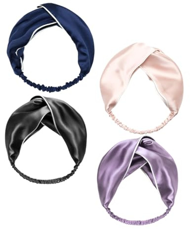 OUNONA Bandeaux à Larges Bords en Soie 4 Pièces, Serrage-tête Noué Croisé, Maintien Ferme des Cheveux, Facile à Nettoyer, Cyclisme et L'aérobic Couleur Aléatoire