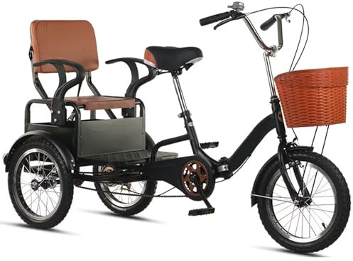 LSQXSS Triciclo para Adultos, Bicicleta Plegable de 3 Ruedas, Triciclo tándem con Asiento Trasero para Pasajero, triciclos de Pedales Rickshaw para Ancianos y Adultos, Ruedas neumáticas con radios
