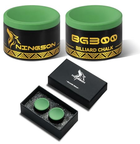 NINGSON Pool Cue Chalk 2 Pack, Nano Billiard Chalk Round Cue Chalk, Smooth Low Residue Pool Chalk, Reduce Miscue, Durable Long Lasting Chalk for Pool Table, Bars, Clubs & Home – Green