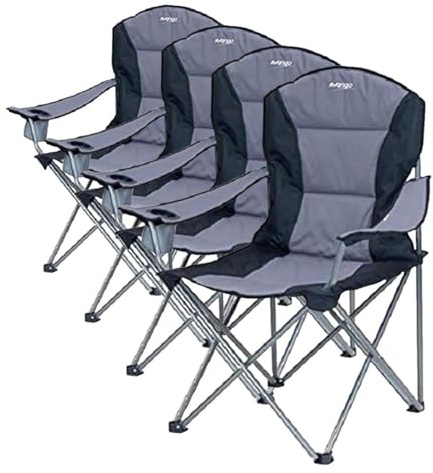 Vango Goliath X-Large Padded Camping Chair for Adults [Amazon Exclusive], Extra Wide Seat with Insulated Drinks Holder, Folding Garden Chair for Outdoors, Fishing, Beach (Pack of 4)