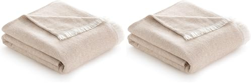 Todocama - Manta de Algodón Extrasuave con Diseño Rayas, Colcha Multiusos Four Seasons para Sofá, Cama, Funda Decorativa y Manta Fular (Beige Arena, 120x180cm). (Paquete de 2)