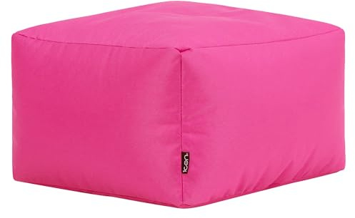 Bean Bag Bazaar Outdoor Bean Bag Footstool with Filling Included, Pink | Made in the UK, Pouffe Footstool, Garden Seating, Durable Water-Resistant Fabric, For Garden and Patio
