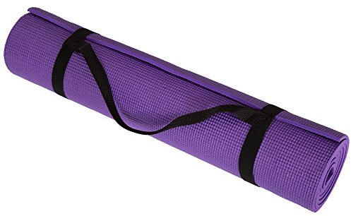Yoga Mat - Thick Double-Sided Foam Gym and Workout Equipment - Padded Fitness Surface for Pilates with Carrying Strap by Wakeman (Purple)