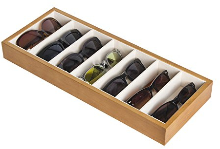 JackCubeDesign Wood 7 Compartments Eyeglass Display Organiser Eyeglasses Sunglass Storage Case Box Eyewear Tray Stand Open Top Suede Inside(45.2 x 18 x 4.8 cm) – :MK374A