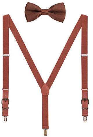 Hosenträger Fliege Sets für Herren Jugendlichen Y Form 3 Anti-Rost Clips Hosenträger Elastisch Verstellbar Classic Schick Gentleman - Braun