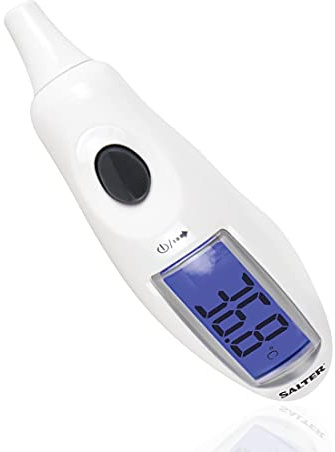 Salter TE-150-EU Thermomètre Médical d'Oreille Numérique, Grand Écran, Thermometre Auriculaire, Facile à Lire, Alarme de Fièvre, Fahrenheit/Celsius, Opération en Un Bouton, Pour Bébés/Enfants/Adultes