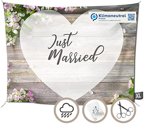 Großes Hochzeitsherz zum Ausschneiden 240x180 cm | Hochzeitslaken klimaneutral mit echtem Fotodruck | Das Laken mit Herz für Deine Hochzeit inkl. 2 Scheren von D&D Living®