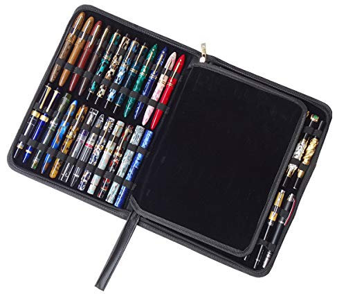 erofa 48 Fountain Pen Case PU Leather, Rollerball Pen Display Holder Bag, Pouch Large Capacity for your Collection - Black