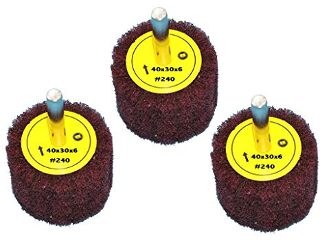 3 Stück Schleifvlies Körnung: 240, 40mmx30mm, 6mm Einspannschaft- Schleifmopstift, Vliesschleifer, Schleifmop, Schleifvlies mit Schaft.