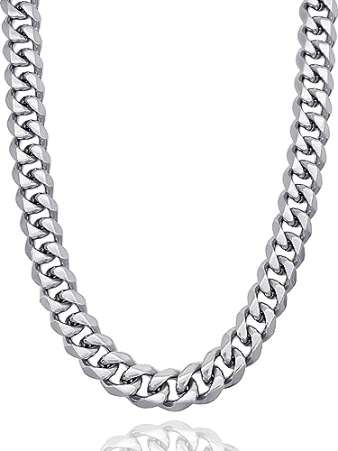 RUGGED steel Edelstahl Panzerkette massiv 13 mm Cuban Link Chain Hochglanz Längen: 45 50 55 60 65 cm (inkl. Schmuck-Box) (Silber, 45)