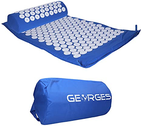 Esterilla de acupresión para uñas, gran ejecución, con bolsa de transporte, funda extraíble, relaja los músculos tensos y puede ayudar a aliviar el dolor (con almohada), color azul