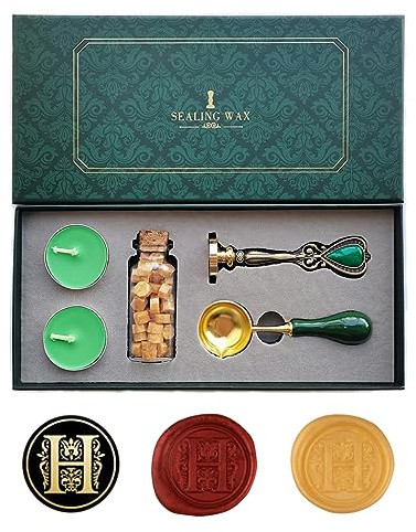 Fancy Letters H Wax Seal Stamp Set, AMTOL European style Wax Seal Stamp Kit Gift Box Set, Vintage Personalized Sealing Stamp for Letter Cards Invitations(H)