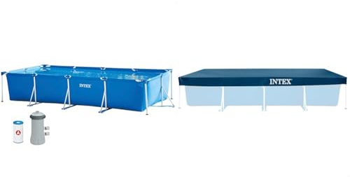Intex 28274NP - Piscina Tubular, Piscina Rectangular, 450 x 220 x 84 cm, 7.127 litros & 28039 - Cobertor Piscina Rectangular Prisma/Small Frame 4.50m X 2.20m, Color Azul