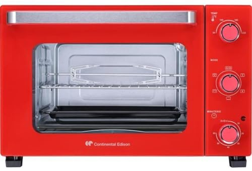 CONTINENTAL EDISON CEMF35R - Minifour électrique 35L rouge - 1500W - Rotissoire, Convection naturelle