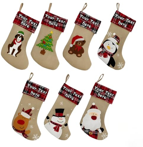 Personalised Christmas Stockings | Custom Name Print with Plush Red & Beige Santa Stocking Sacks & Holders | Fireplace & Tree Hanging Ornament, Xmas Decor & Gift for Kids & Adults, 40cm X 25cm