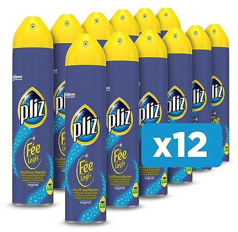 Pliz Fée Du Logis - Nettoyant Multi-Surfaces - Elimine Poussières, Saletés et Fait Briller - Lot de 12 Aérosols