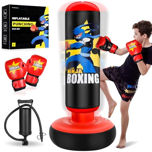 Esnowlee Boxsack für Kinder, hoher 168 cm, Geschenke für Jungen und Mädchen im Alter von 5–12 Jahren zum Üben von Karate, Taekwondo, MMA und zur Linderung von Pent-Up-Energie bei Kindern (Rot)