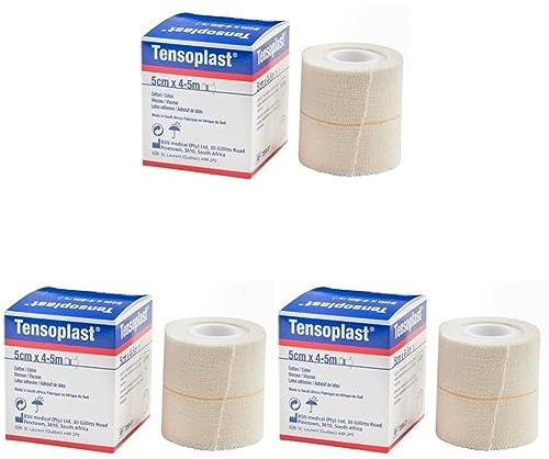 BSN - Benda Elastica Adesiva Tensoplast, Bordi Morbidi e Materiale Adesivo Poroso, Riga Centrale Gialla, Misura 4,5 m x 7,5 cm, 1 pezzo (Confezione da 3)