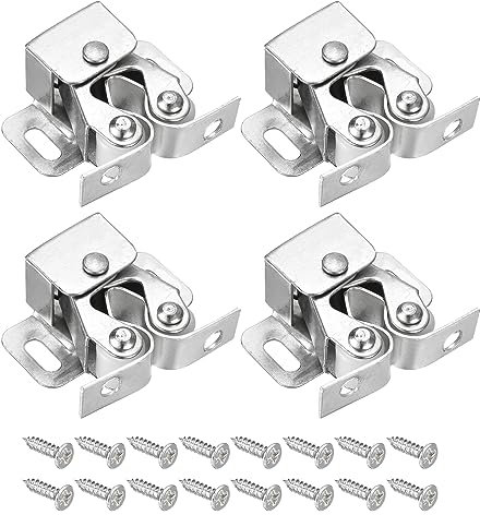 uxcell 4 Set Double Roller Catch Cabinet Latch Hardware Fitting for Cabinet Cupboard Closet Furniture Door, Silver