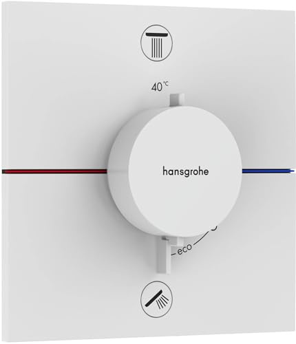 hansgrohe ShowerSelect Comfort E - thermostat conceiled, bathroom tap with safety stop at 40 °C, thermostat square for showers and bath tubs, shower mixer for 2 functions, matt white, 15578700