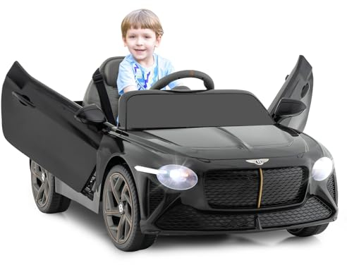 GOPLUS 12V Kinder Elektroauto Bentley, Kinderfahrzeug mit Fernbedienung, LED-Leuchten, Scherentüren, Hupe & Musik, 3 Geschwindigkeiten, Elektrofahrzeug für Kinder ab 3 Jahren (Schwarz)