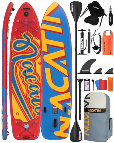 NACATIN 12'/366cm Extra Large Inflatable Stand Up Paddle Board with Seat, Wide 36/91cm SUP Board for Adults & Family, with Single/Double Paddle, Kayak Seat, Pump, Stable Wide Deck for Beginners