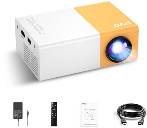 PVO Mini Beamer, Tragbarer Beamer für Cartoon, Kindergeschenk, Outdoor-Filmprojektor, LED Videoprojektor für Heimkino, Video kann über EIN Datenkabel direkt auf den Projektor gespiegelt Werden