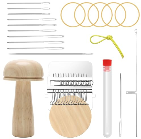 Windspeed Wooden Darning Mushroom for Sock Darning Kit Darning Supplies Include 1 Darning Mushroom 14 Hooks Speedweve Darning Loom 9 Large Eye Needles for DIY Handicraft Home Sewing Care