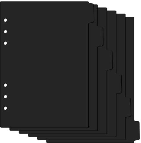 Jeffdad 6-Ringbuch-Trennblätter-Set, 6 Registerkarten, A5, einführbare Ordner-Trennblätter, geeignet für Notizbücher und Ordner (schwarz)