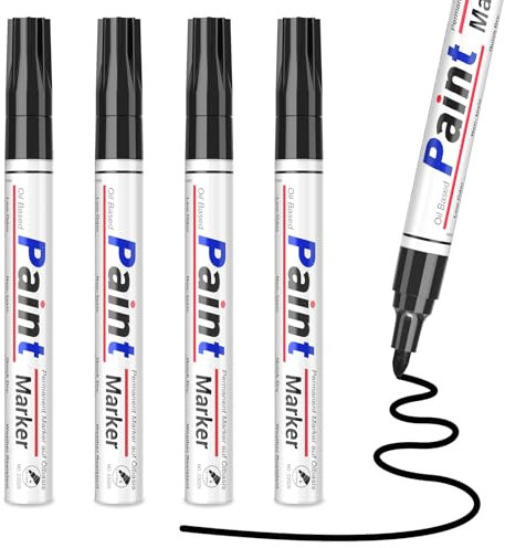4er Pack Schwarze Lackstifte Permanent Marker – Wasserdicht Schnelltrocknend – Für Auto, Kunststoff Türkratzer, Gartenmöbel, Metall Holz Glas– Anti-Tropf Strapazierfähige Spitze